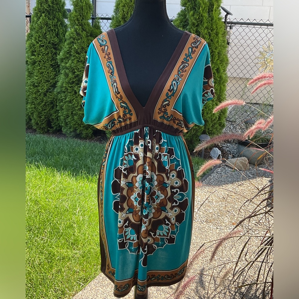 BaileyBlue Paisley Sun Dress V-neck Dolman Sleeve Resort Wear